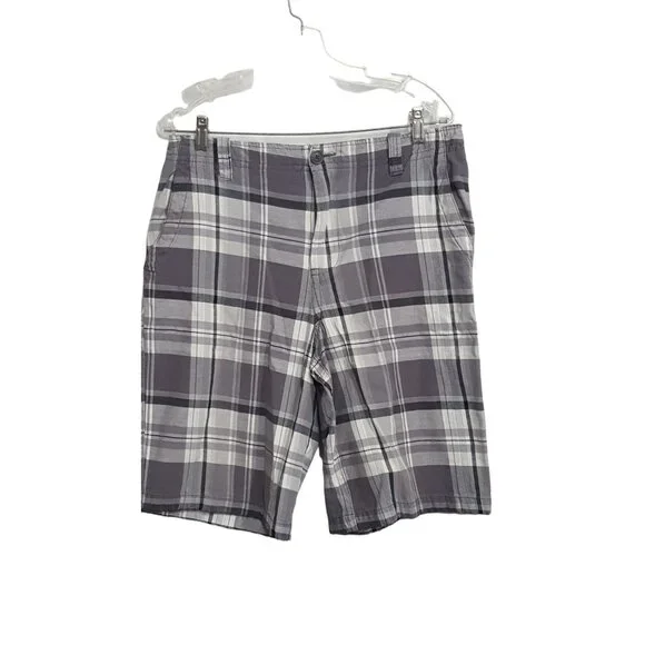 Aeropostale Mens Flat Front Shorts Gray Plaid Long Leg Size 31 x 11 - Picture 2 of 6